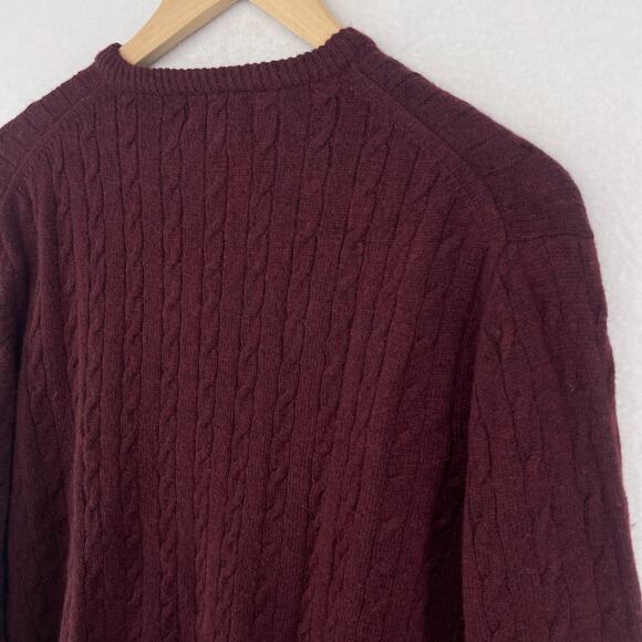 CAMBRIDGE Sweater Mens L Super Lambswool Blend Cable V-Neck Pullover Burgundy - Picture 8 of 13